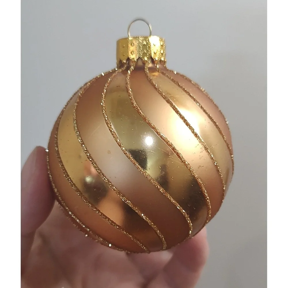 TARGET BRONZE GOLD GLITTER GLASS FALL THANKSGIVING CHRISTMAS ORNAMENT Lot Of 2